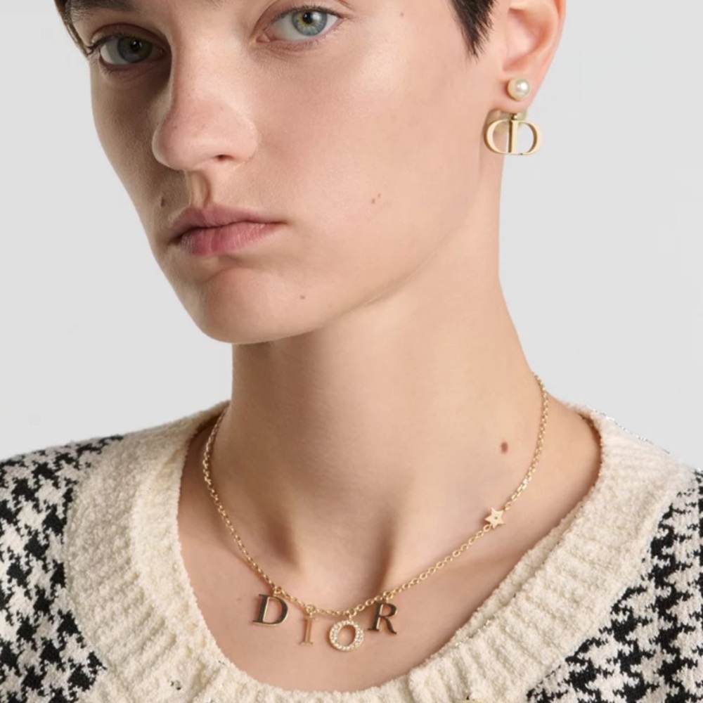 Dior Gold Letter Charm Necklace with Pave 'O' - Picture 2 of 4